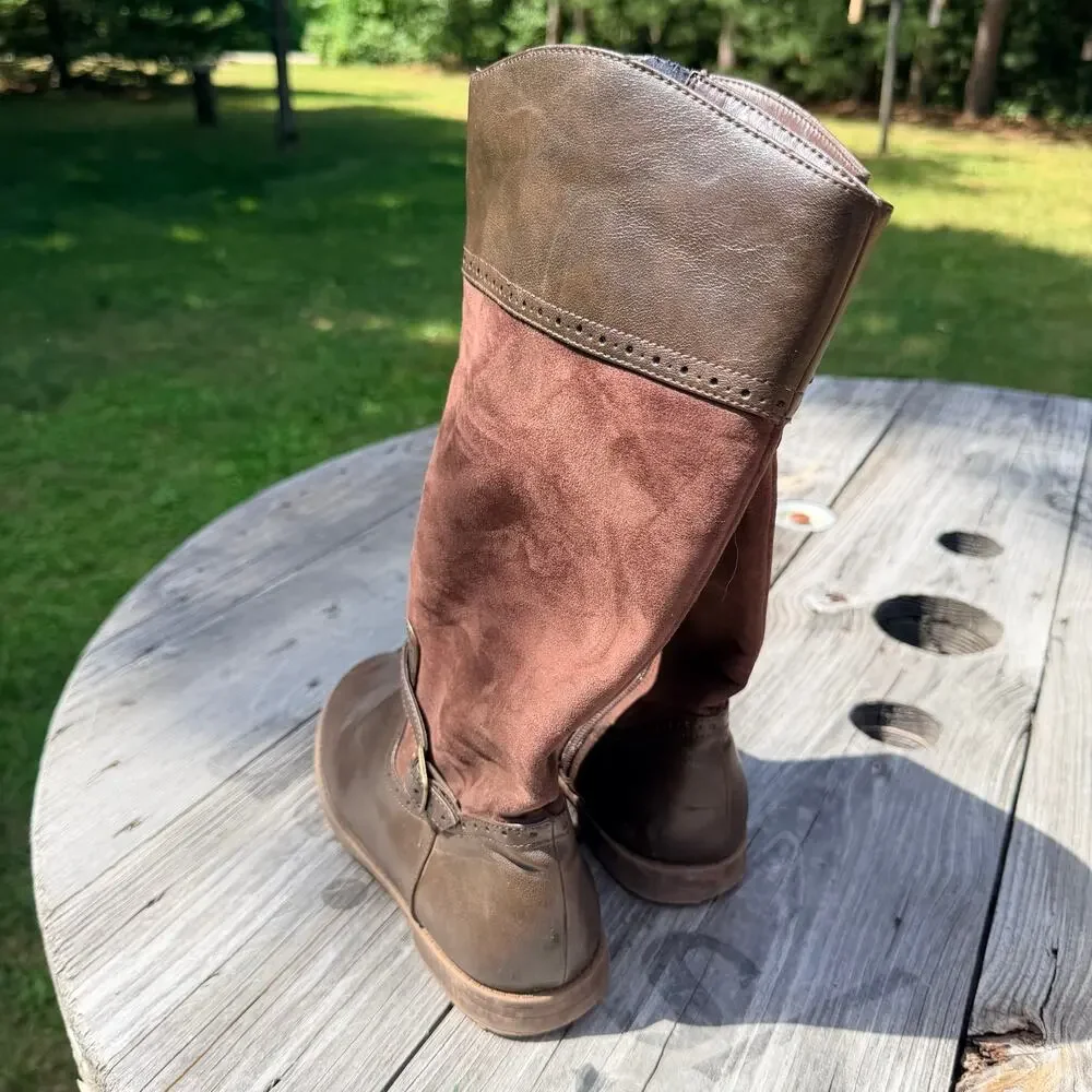 The Childrens Place Girls Brown Knee High Riding Boots Faux Leather Buckle Sz 5
